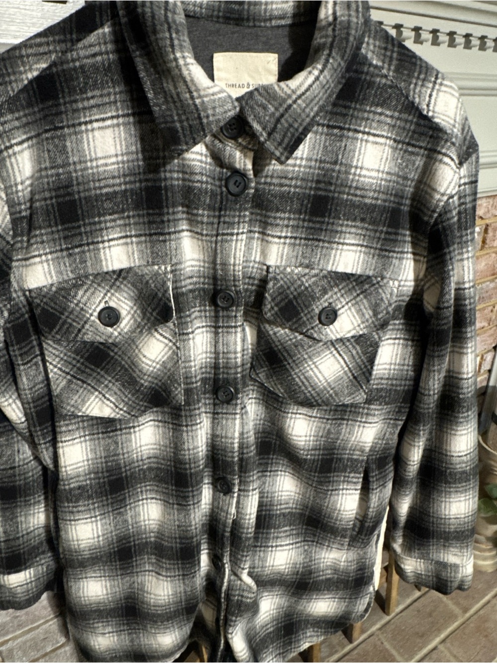Thread & Supply Women's Black and White Plaid Button-Down Shacket
